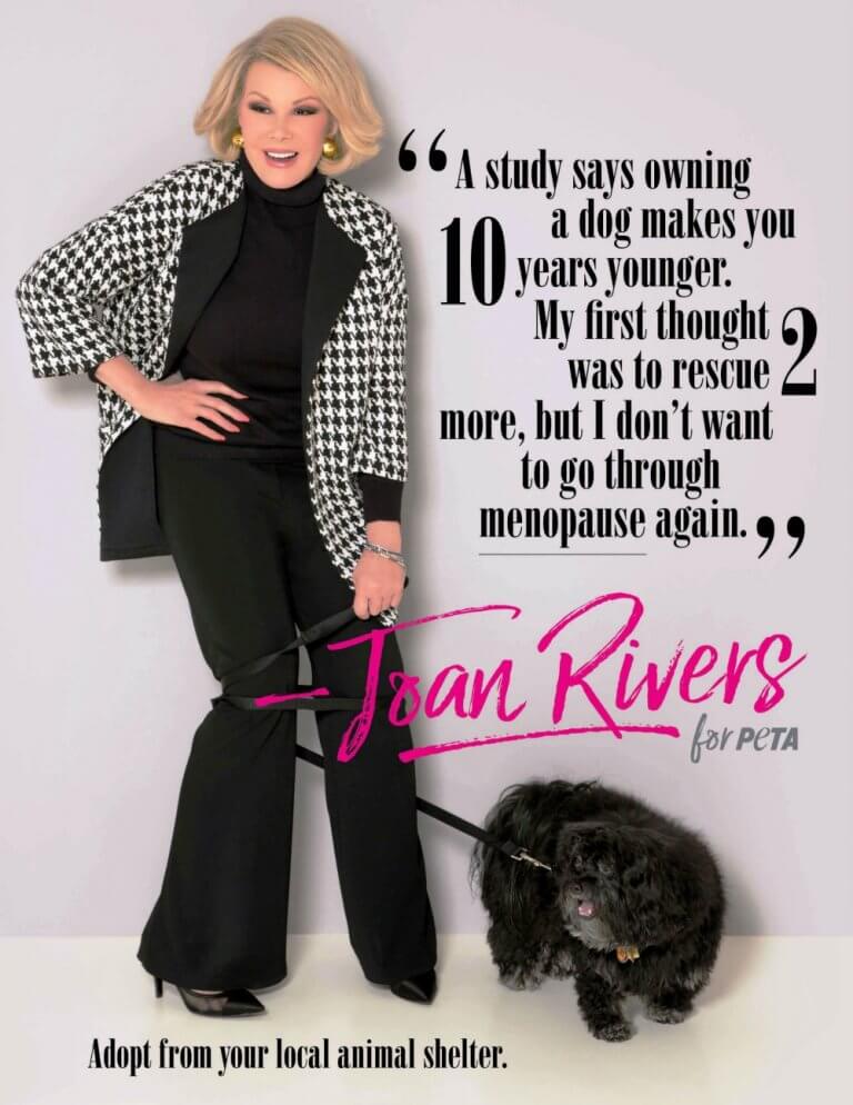 Joan Rivers and dog with text