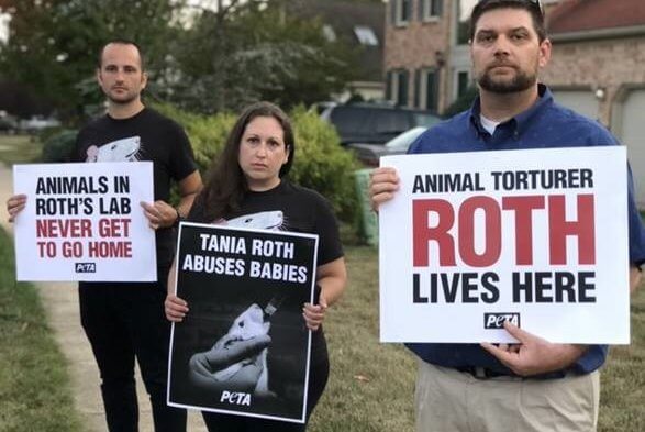 PETA protesters outside Tania Roth's home.